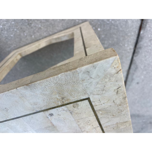 Marble Veneer & Brass Inlay Waterfall Nesting Tables, a Set of 2 | Hollywood Regency For Sale - Image 12 of 12