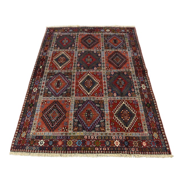 Yalameh Rug 5′ X 6’6” Multicolor Wool Vintage Tribal Hand-Knotted Carpet For Sale