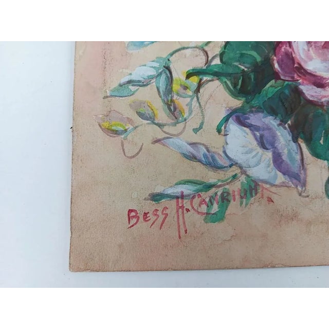 Vintage circa 1930's gouache on beige artist board painting of pink roses by Bess H. Canright (20th century). Signed lower...