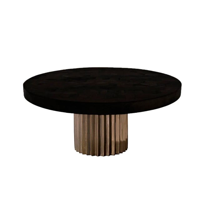 Not Yet Made - Made To Order Round Ebonized Reclaimed Oak and Cast Bronze Doris Pedestal Dining Table by Fred & Juul For Sale - Image 5 of 5