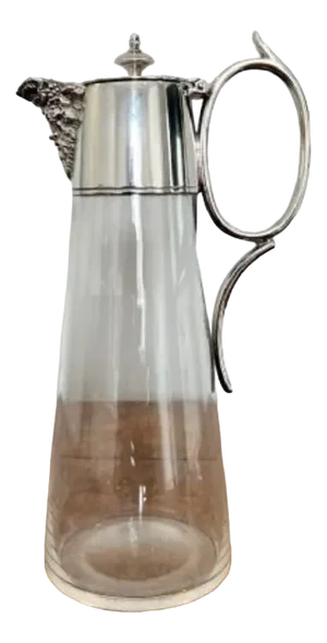 Antique Edwardian Glass and Silver Plated Claret Jug, 1900