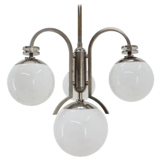 Large Chrome Bauhaus Chandelier, 1930s For Sale