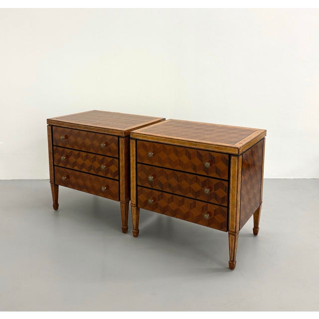 Chocolate Vintage Maitland-Smith Marquetry Bedside Tables – Pair For Sale - Image 8 of 8