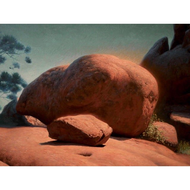 Stalemate by Diego Glazer | Oil on Canvas Landscape with rocks and a tree For Sale - Image 4 of 5
