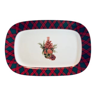 Small Sasaki Tartan by Charles Roberta Holiday Serving Plate | Red Green Plaid Holiday Dish For Sale