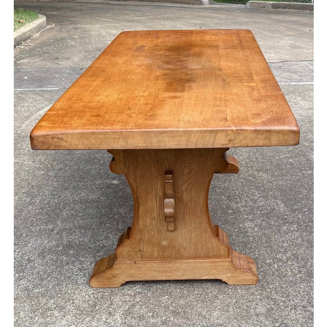 Wood Vintage French Country Trestle Dining Table For Sale - Image 7 of 10