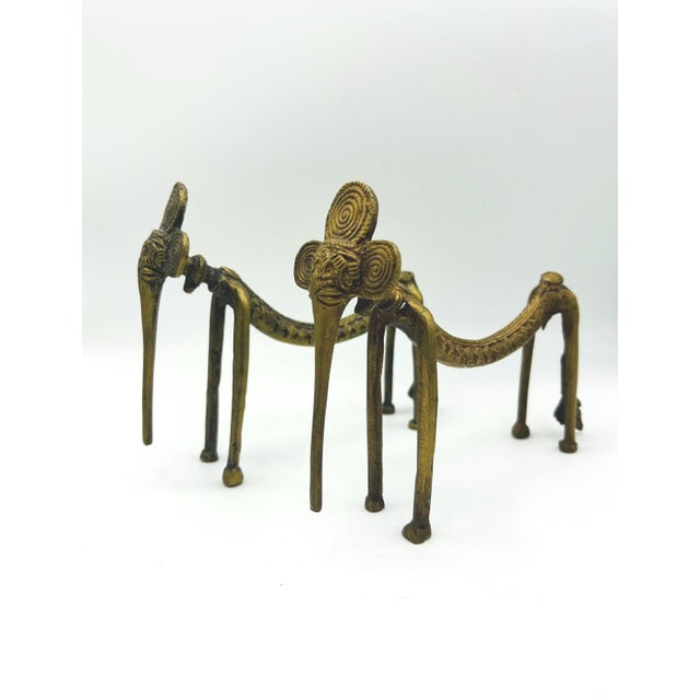 1980s Pair Vintage West African Dogon Style Lost-Wax Brass Elephant Sculptures For Sale - Image 5 of 8