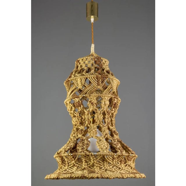 Vintage Handmade Braided Macramé Pendant Light Fixture, 1970s For Sale - Image 4 of 18