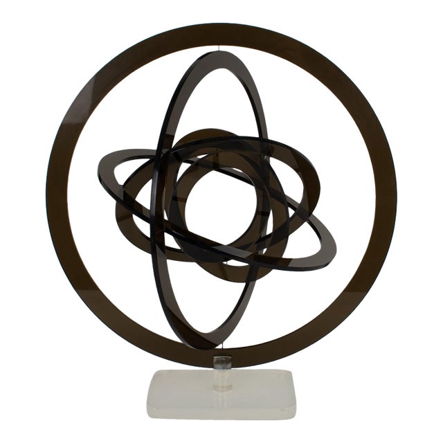 Modernist Gray Lucite Kinetic Sculpture Celestial Orbit Astrolabe, Italy 1970s For Sale