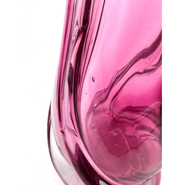 Glass Vintage Chalet Attributed Cranberry & Clear Art Glass Sculptural Vase, 15" For Sale - Image 7 of 8