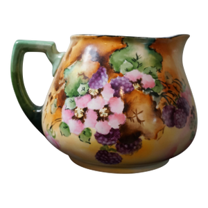 Antique William Guérin & Co. Limoges Hand-Painted Blackberry & Blossom Porcelain Pitcher, France, C. 1900–1910