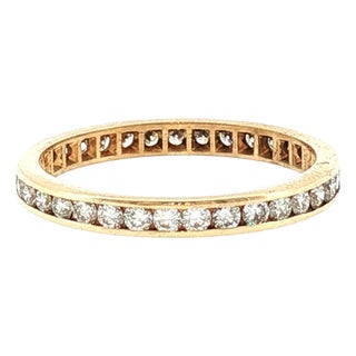 Late 20th-Century 14 Karat Yellow Gold 35 Natural Diamond Channel Eternity Band, Size 7.25 For Sale
