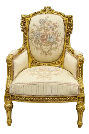 Rococo Style Beige ArmChair With Gold Leaf Details