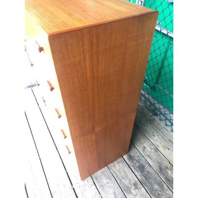 1960s Danish Modern Highboy Dresser With Carved Wood Drawer Pulls