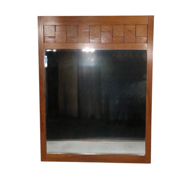Wood Mid Century Brutalist Lane Stacatto Wall Mirror C. 1970's For Sale - Image 7 of 9