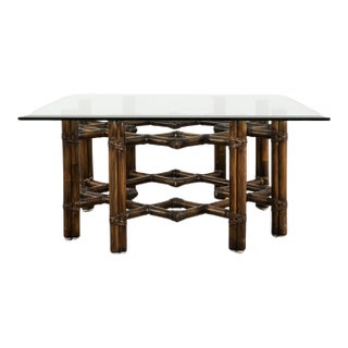 McGuire Organic Modern Rattan Brass Lattice Cocktail Table For Sale