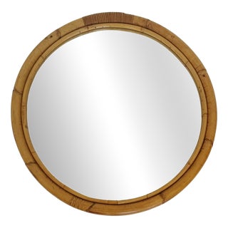 Vintage Round Wicker Mirror, 1960s For Sale