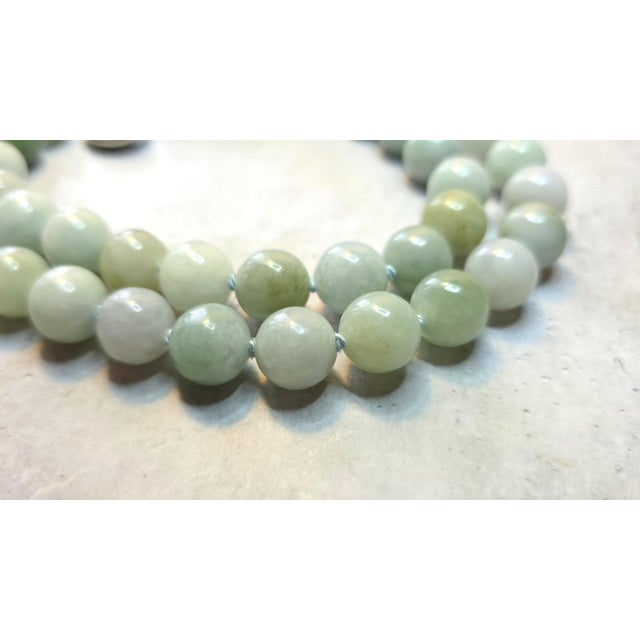 Gemstone Vintage Burmese Jadeite Jade Knotted Beaded Necklace 24", Circa 1980s For Sale - Image 7 of 10