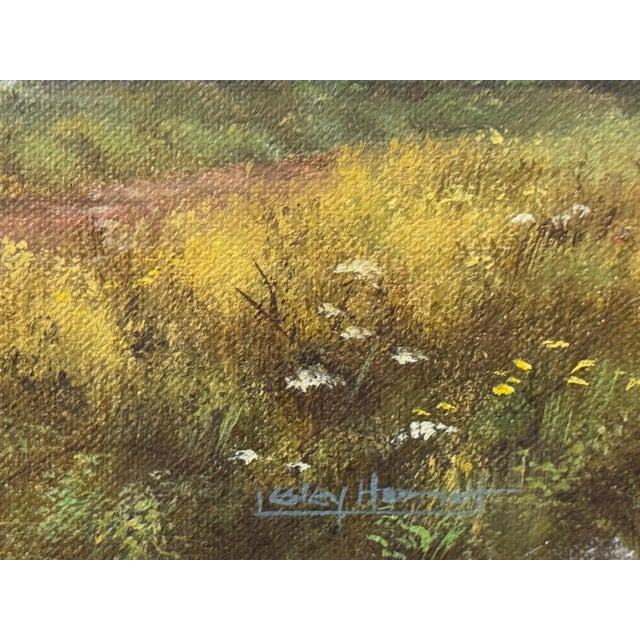 Lush Green English Countryside with Cottage & River by British Landscape Artist 1980 Circa For Sale - Image 9 of 18