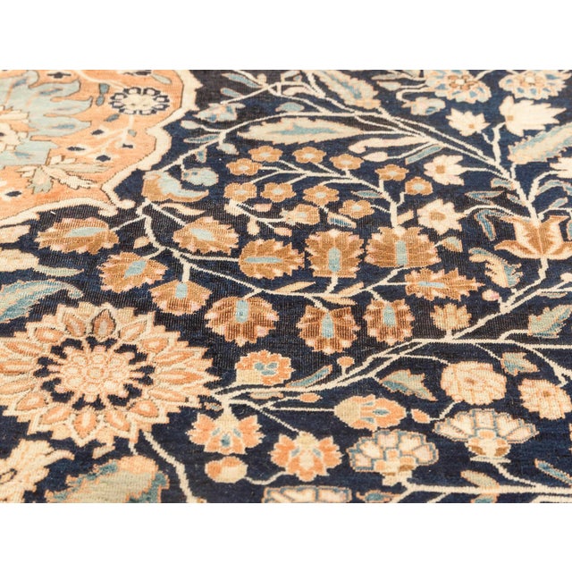 Persian Antique Persian Mohtashem Kashan Orange, Black and Light Blue Wool Rug For Sale - Image 3 of 3