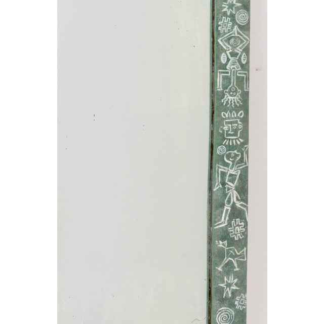 Postmodern Sage Green Ground Paint-Decorated Wood Framed Arch Form Mirror For Sale - Image 3 of 6