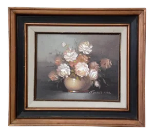 Vintage Framed Floral Still Life Oil on Board Painting Art Signed Robert Cox