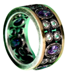 Gold and Silver Ring with White and Colored Stones