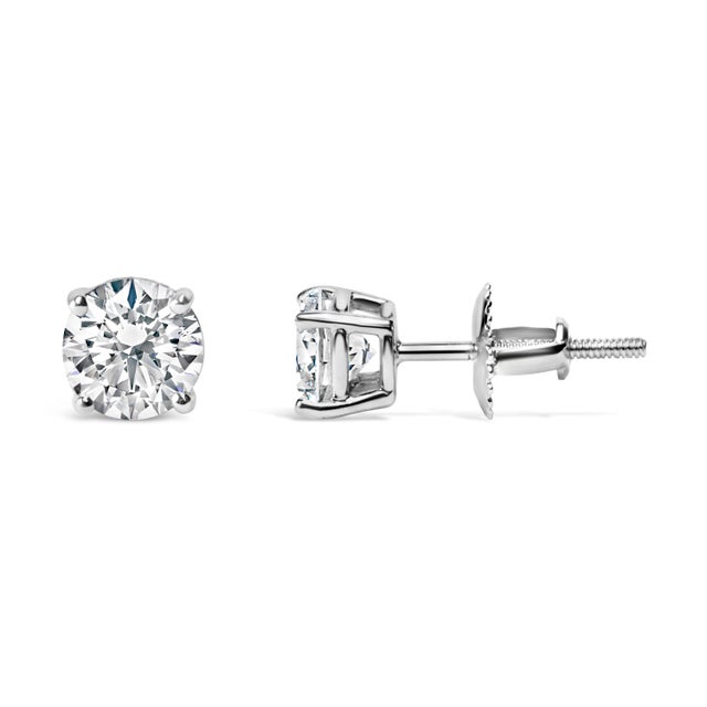 Contemporary AGS Certified 14K White Gold 1.0 Cttw 4-Prong Set Brilliant Round-Cut Solitaire Diamond Push Back Stud Earrings (I-J Color, I1-I2 Clarity) For Sale - Image 3 of 5