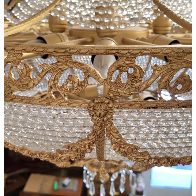 Palatial Vintage French Style Bronze & Crystal Basket Chandelier For Sale - Image 17 of 18