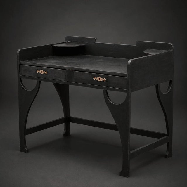 Rare sculptural Jugend desk by N. Boman Turku Finland, made early 1900s. The tables legs are y-shapes in a art nouveau...