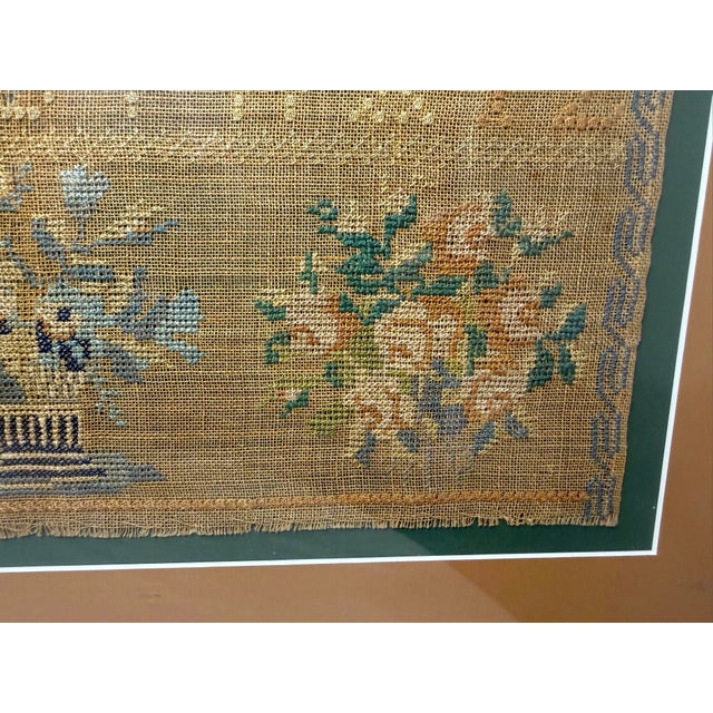 Large Antique Early 19th Century Handmade Embroidered Needlepoint Sampler Art For Sale - Image 4 of 16