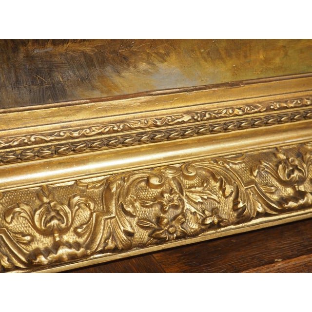 Wood Antique French Hunt Painting of Setters and a Mallard, Oil on Canvas, 1904 For Sale - Image 7 of 18