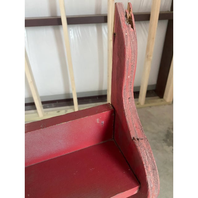 Wood Primitive Folk Art Sculptural Wall Shelf in Red Paint For Sale - Image 7 of 18