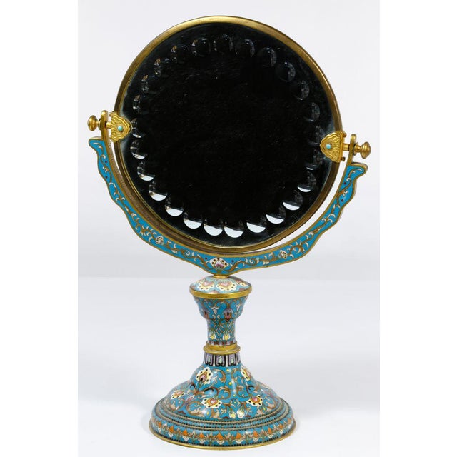 Late 19th Century Chinese Floral Cloisonné Enamel Vanity Mirror For Sale - Image 4 of 4