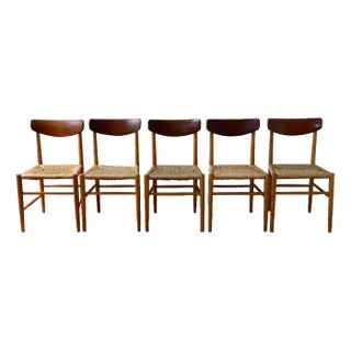 Mid-Century Danish Papercord Rushes Chairs, 1950s, Set of 5 For Sale
