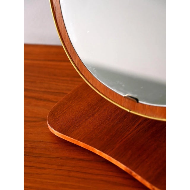 Vintage Scandinavian Teak and Brass Table Mirror, 1950s For Sale - Image 4 of 7