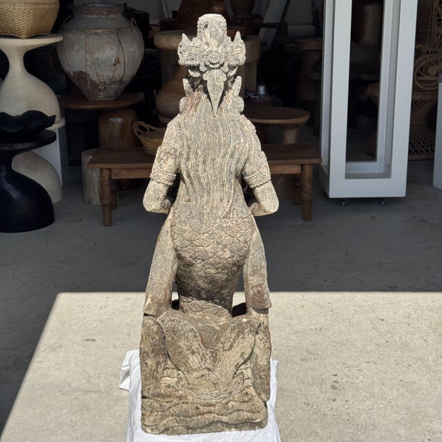 Boho Chic Unknown, Indonesian Shell Goddess Sculpture in Volcanic Limestone, 1980s, Stone For Sale - Image 3 of 11