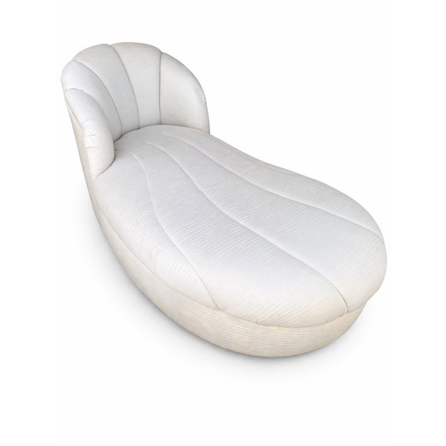 Vintage fan-shaped chaise lounge, in style to Art Deco furniture and sometimes associated with Hollywood Regency designs,...