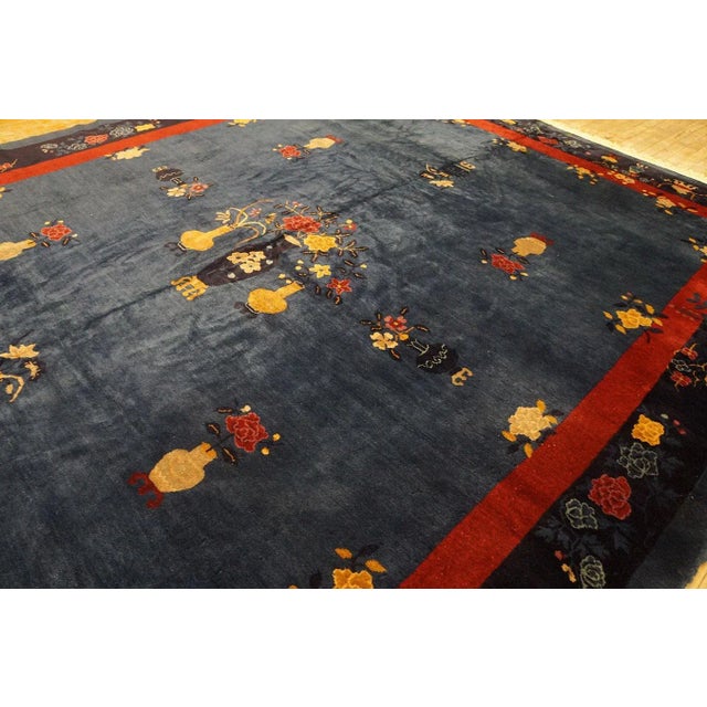 1920s Blue Vase Floral Antique Chinese Peking Rug 9' 1'' X11' 6'' Handknotted Wool Carpet For Sale In New York - Image 6 of 9