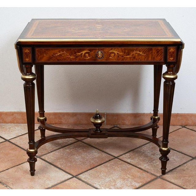 Napoleon III Style Side Table or Writing Desk in Polychrome Wood with Gilded Bronze Accents, France, 19th Century For Sale - Image 6 of 8