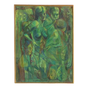 Mid 19th Century Green Underworld Acrylic Paint on Canvas, Nude Women