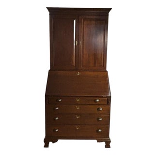 American Mahogany Secretary Desk Bookcase, Drop-Front Writing Desk With Hidden Compartments & Key For Sale