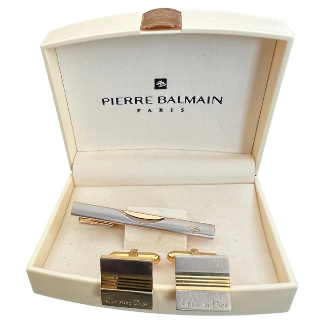 Rare Vintage Pierre Balmain "Circa 1980s" Cufflinks & Neck Tie Original Case For Sale - Image 10 of 18