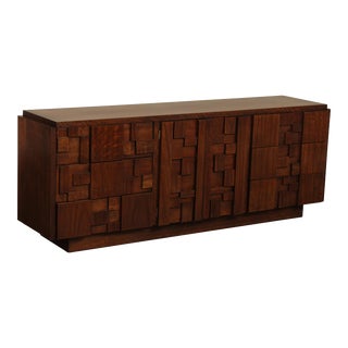 Lane 'Staccato' Brutalist Mid Century Modern Walnut Triple Dresser For Sale