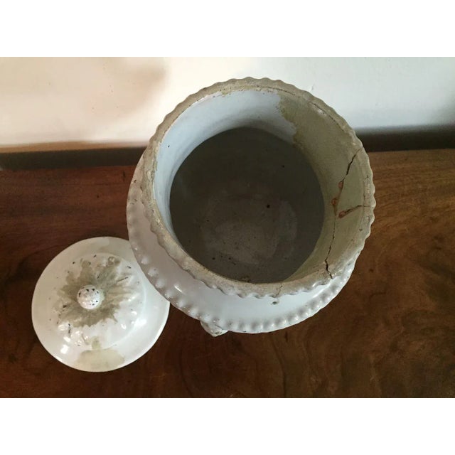 18th Century Italian Tin Glaze Faience Pottery Covered Urn Vase For Sale - Image 9 of 11