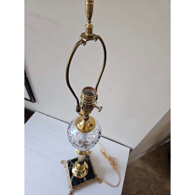 Hollywood Regency Vintage "Marlow" by Waterford,Crystal and Brass Lamp With Marble Base For Sale - Image 3 of 6