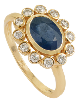 Modern 1.83ct Natural Sapphire Diamond Statement Ring in 14k Yellow Gold Size 4