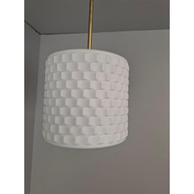 Mid-Century Modern Pendant Lamp in Textured Glass and Brass, Czechoslovakia, 1970s For Sale - Image 16 of 18