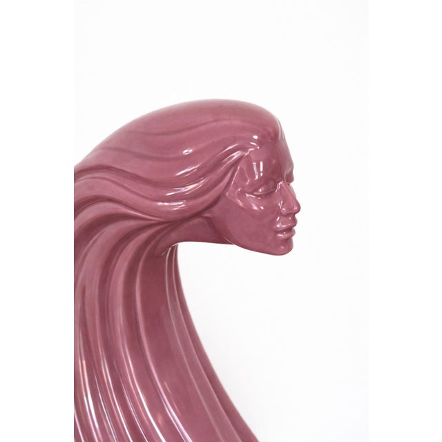 Vintage Pink Ceramic Woman Bust Sculpture – Art Nouveau Style Flowing Hair Figure – Modern Feminine Decor For Sale - Image 4 of 6