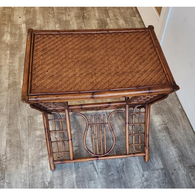 Vintage Ralph Lauren Style Bamboo Butler Tray Table With Lyre Base For Sale - Image 14 of 17